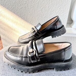 ZARA Black Chunky Lug Sole Loafers with Gold Hardware – Size 37 (~6 to 7.5)